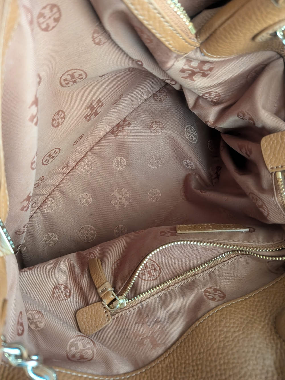 Tory Burch Marion Leather Chain Slouchy Shoulder Tote Bag – Tan/Bark - Picture 13 of 14